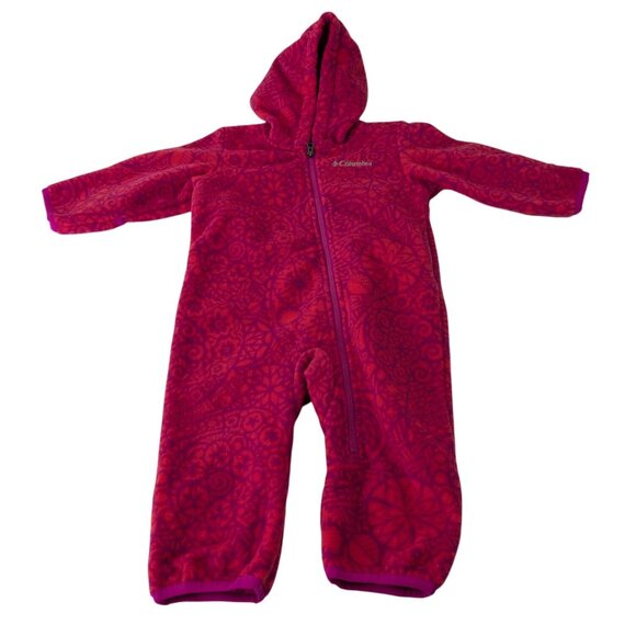 Columbia Fleece Bunting Girls 6-12 Months Pink Purple Printed Winter Snow Zip Up - Picture 1 of 8